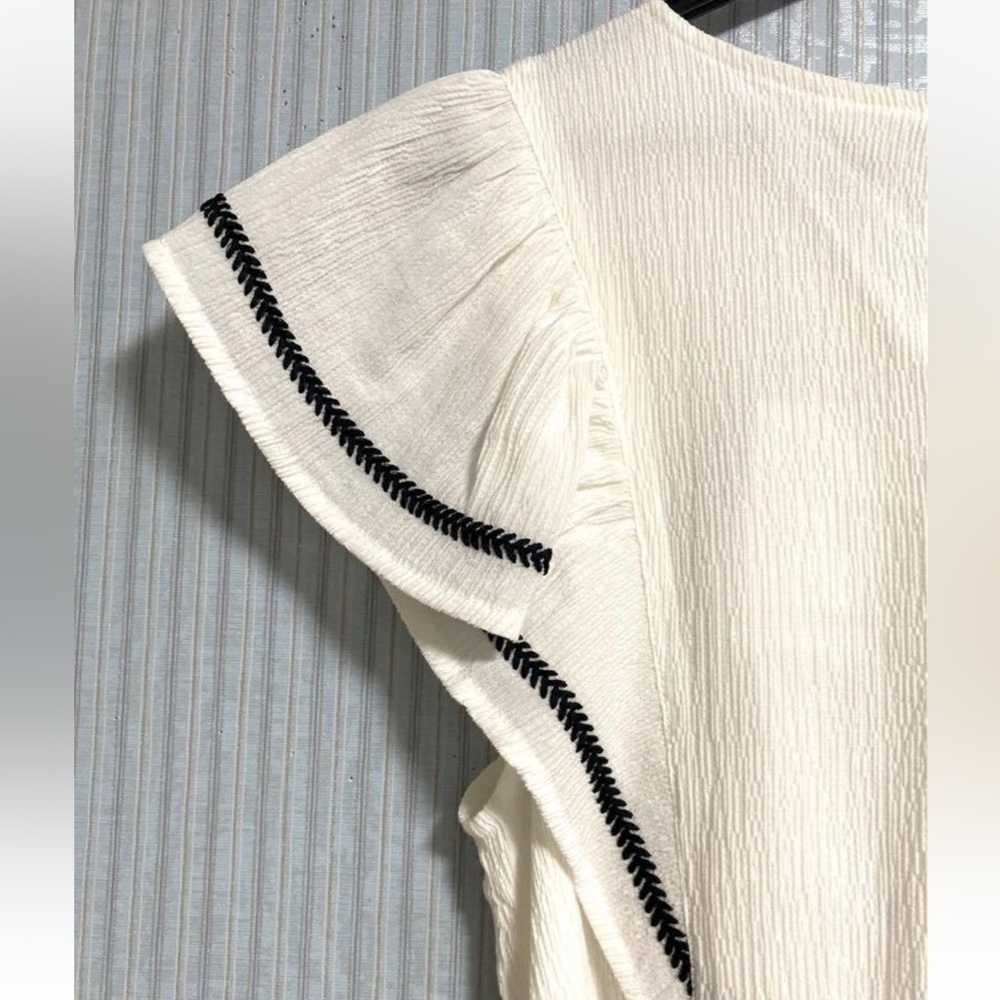 Banana Republic White Mini Dress Black Trim Ruffle Sleeve Tie Waist Size M - Picture 6 of 6